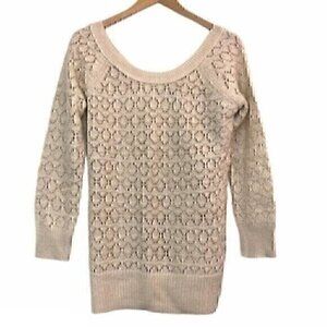 NEW NWT AMERICAN EAGLE Beige Cream Silver Metallic Knit WOOL Open Weave Sweater